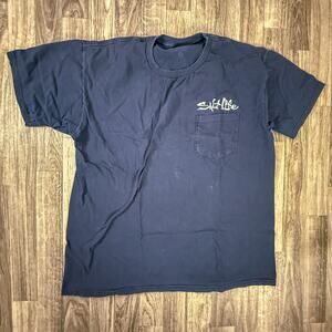 Salt Life Hook Reel Release T-Shirt Blue Pocket Graphic Tee Offshore Classic